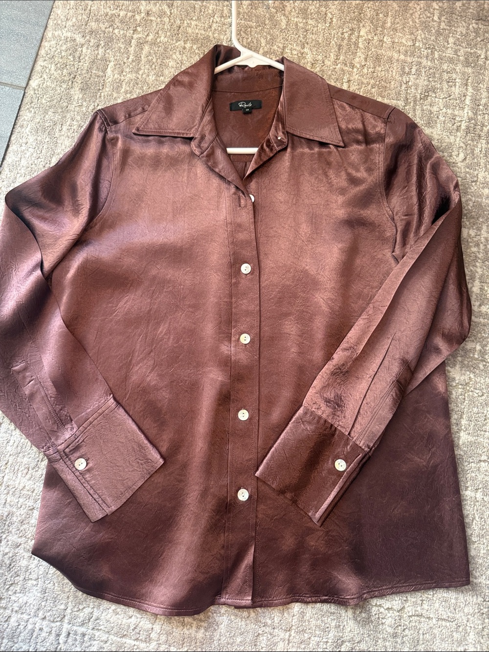 Rails Satin-Like Burgundy Button-Up Blouse